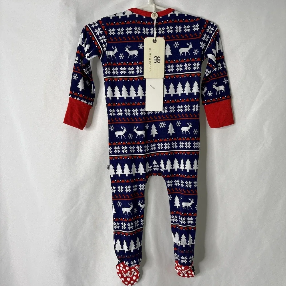 Bums‎ And Roses Footed Sleeper Pajamas Bamboo PJs 6-9 Months Winter Scene